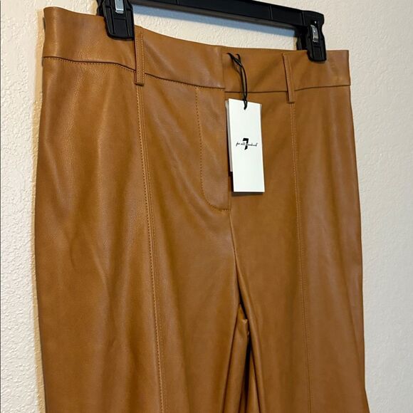 7 For All Mankind Faux Leather Wide Leg Cropped Pants Saddle Brown Sz S - Picture 4 of 9